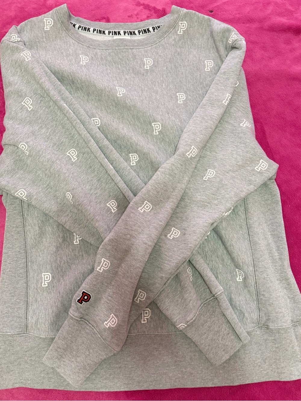 Victoria's Secret PINK Gray Logo-Print Crewneck Sweater